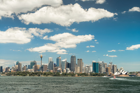 Sydney city skyline on a bright day. View from ferryの写真素材