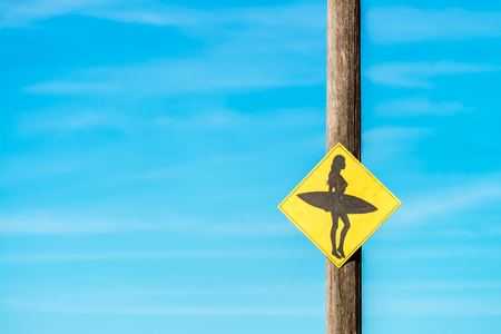 Surfer girl sign pictured near Manly beach on a public footpathの写真素材