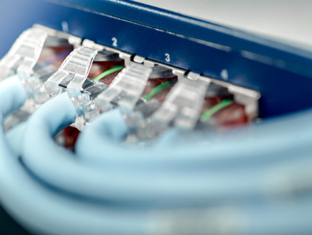 Patch cords connected to gigabit switch inside server rack