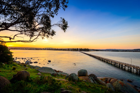 Sunset over the Victor Harbor, view from the Granite Island, South Australia