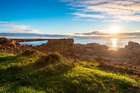 Dramatic sunset with clouds above the sea, South Australian shoreの写真素材
