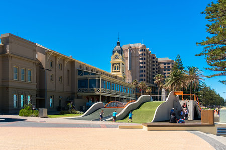 Glenelg, South Australia - January 3, 2017:  Kids playing at new $1.3m Glenelg Foreshore Playground on a summer day.のeditorial素材