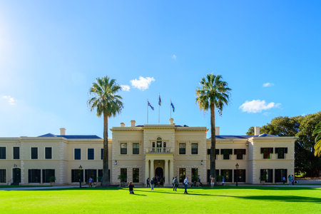 Adelaide, Australia - May 01, 2016: Government House exterior viewed from inside the grounds  during the open day.のeditorial素材