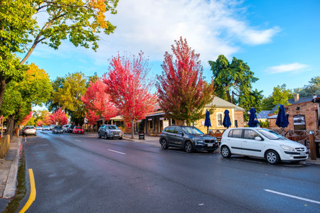 Hahndorf, South Australia - April 9, 2017: Main street views of Hahndorf in Adelaide Hills area with...