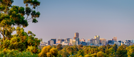 View at Adelaide city from the hills at sunsetの写真素材