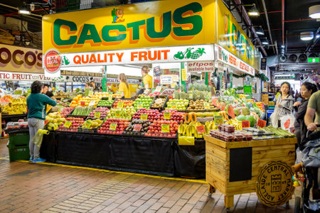 Adelaide, Australia - November 12, 2016: People shopping at Adelaide Central Market on a weekend. It is a popular tourist attraction in the CBD area and the most visited place in South Australia.のeditorial素材