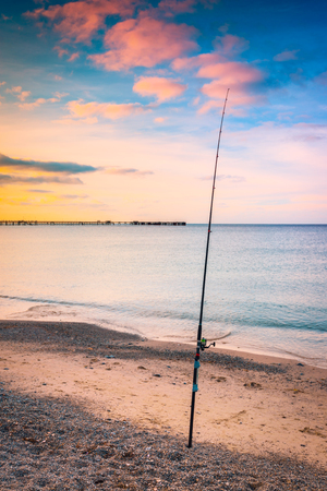 Fishing from the beach at Rapid bay foreshore, Fleurieu Peninsula, South Australiaの写真素材