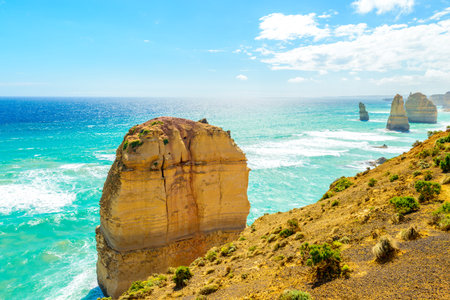 Twelve Apostles scenic coastal view at Castle Rock in pacific ocean in Victoria, Australiaの写真素材