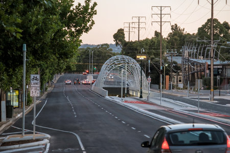 Adelaide, Australia - December 25, 2017: New $160 million Adelaide O-Bahn extension tunnel entrance with freshly marked bus lanes on Princes Hwy A21 viewed towards southのeditorial素材