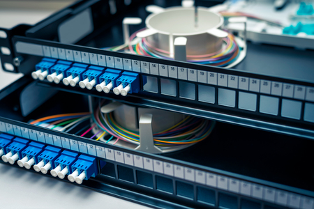 Fibre optic patch distribution panel shelf for enterprise networkingの写真素材