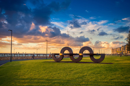 Adelaide, South Australia - February 25, 2016: Wave shaped installation in Jimmy Melrose Park at...