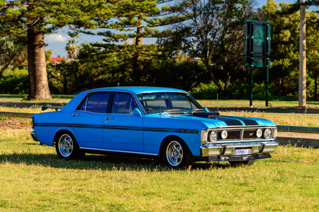 Port Adelaide, South Australia - October 14, 2017: Iconic Australian made Ford Falcon 351-GT parked on the grass on a dayのeditorial素材