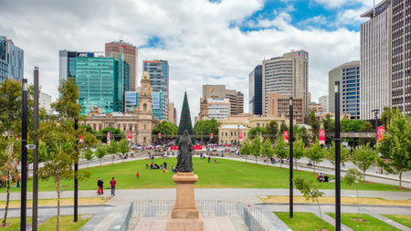 Adelaide CBD, Australia - November 18, 2017: Victoria Square with people after Christmas Pageant celebration on a day viewed towards northのeditorial素材