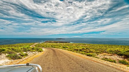 Cape Du Couedic Road viewed towards Admirals Arch lookout, Flinders Chase, Kangaroo Island, South Australiaの写真素材