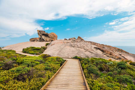 Remarkable Rocks viewed from the lookout on a day, Flinders Chase National Park, South Australiaの写真素材