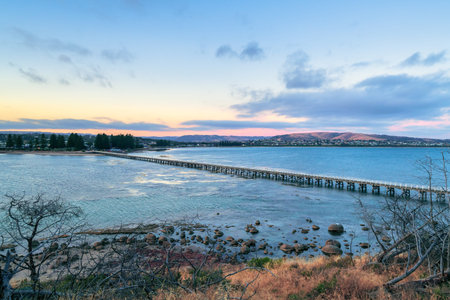 Victor Harbor Causeway  at dusk, Granite Island, South Australia