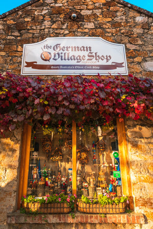 Hahndorf, Adelaide Hills, South Australia - April 24, 2021: German Village Shop front view from the Main street of Hahndorf during autumn season at sunsetのeditorial素材