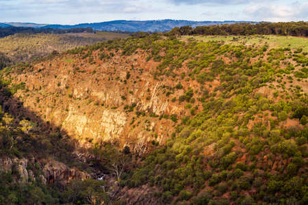 Onkaparinga River National Park canyon panorama view from the lookout at sunsetの写真素材