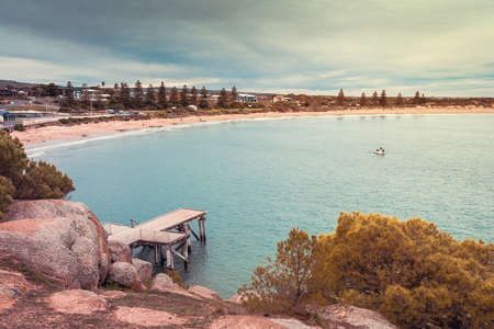 Port Elliot beach with Jetty in the evening, Horseshoe Bay, South Australiaの写真素材