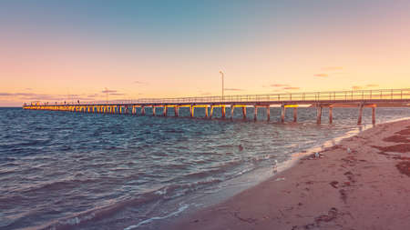 Marion Bay beach with jetty at sunset, Yorke Peninsula, South Australiaの写真素材
