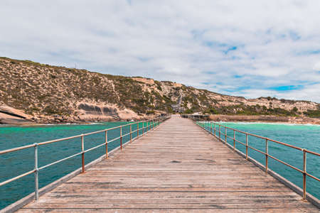 Stenhouse Bay Jetty with old gypsum mine at Inneston Park, Yorke Peninsula, South Australiaの写真素材