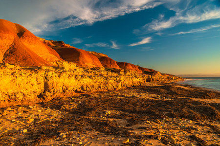 Port Noarlunga South beach coastline at sunset, South Australia