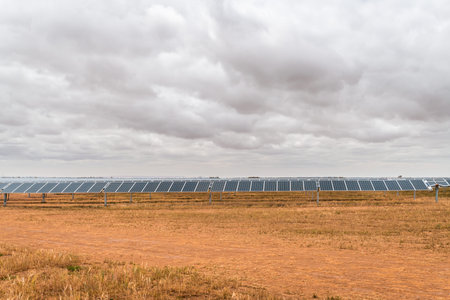 Solar panel farm near Moonta, SA during an overcast day. Cloudy days have a negative effect on solar...