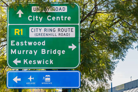 Road sign showing directions in Adelaide, South Australiaの写真素材