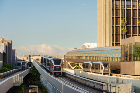 Changi Airport, Singapore - January 24, 2020: Changi Airport sky trains traveling between terminals...