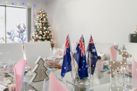 Australian Christmas traditional dinner table decorationの写真素材