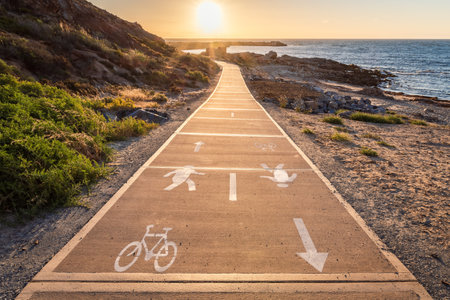 New bicycle lane along the O'Sullivans Beach coast with picturesque views, South Australiaの写真素材