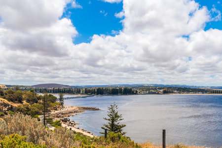Encounter Bay coastline viewed from the Granite Island towards Victor Harbor on a day, South Australia