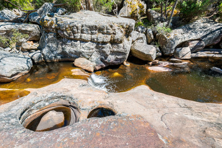 Venus Baths freshwater rock pools with slides in sandstones on a day, Grampians, Victoria, Australiaの写真素材