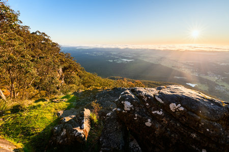 Stunning sunrise panorama from Boroka Lookout, Grampians, Victoria, Australiaの写真素材