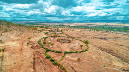 aerial landdcape of the masaai land in Tanzania,の写真素材