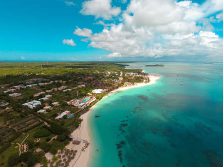 aerial view of the coastal area in Zanzibar, Tanzaniaの写真素材