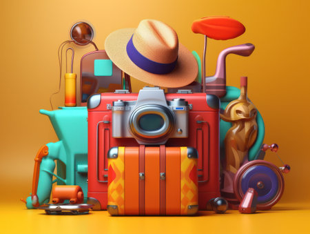 summer travel trendy stickers. Cool vector design. Abstract retro badgesの素材