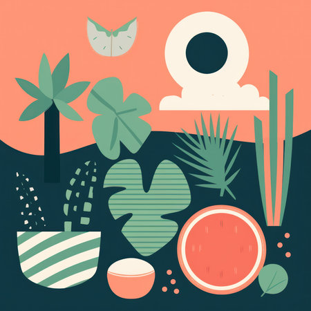 summer travel trendy stickers. Cool vector design. Abstract retro badgesの素材