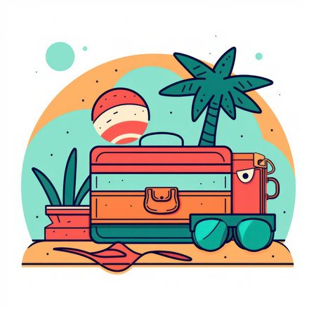 summer travel trendy stickers. Cool vector design. Abstract retro badgesの素材