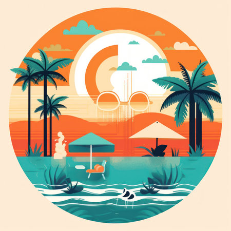 summer travel trendy stickers. Cool vector design. Abstract retro badgesの素材