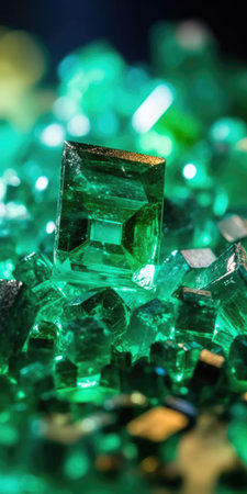 close up of Raw emerald rock with reflection crystalsの素材