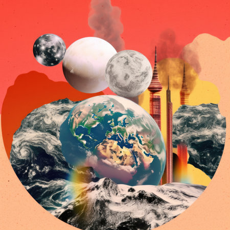 Illustration of the planet Earth burning. Global warming and climate change conceptの素材