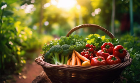 fresh vegetables in a basket. On a background of natureの素材