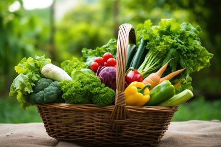 fresh vegetables in a basket. On a background of natureの素材