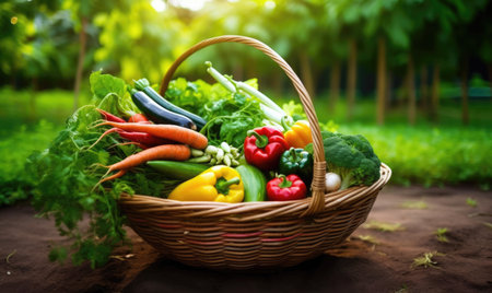 fresh vegetables in a basket. On a background of natureの素材