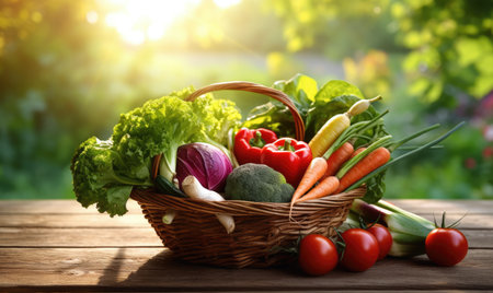 fresh vegetables in a basket. On a background of natureの素材