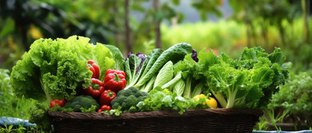 fresh vegetables in a basket. On a background of natureの素材