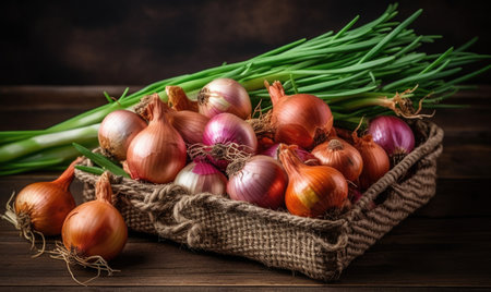 onion plantation in the vegetable garden agricultureの素材