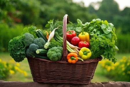 fresh vegetables in a basket. On a background of natureの素材