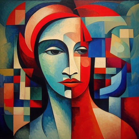 face portrait abstraction wall art illustration design vector, or cubism art style. Generated by AIの素材